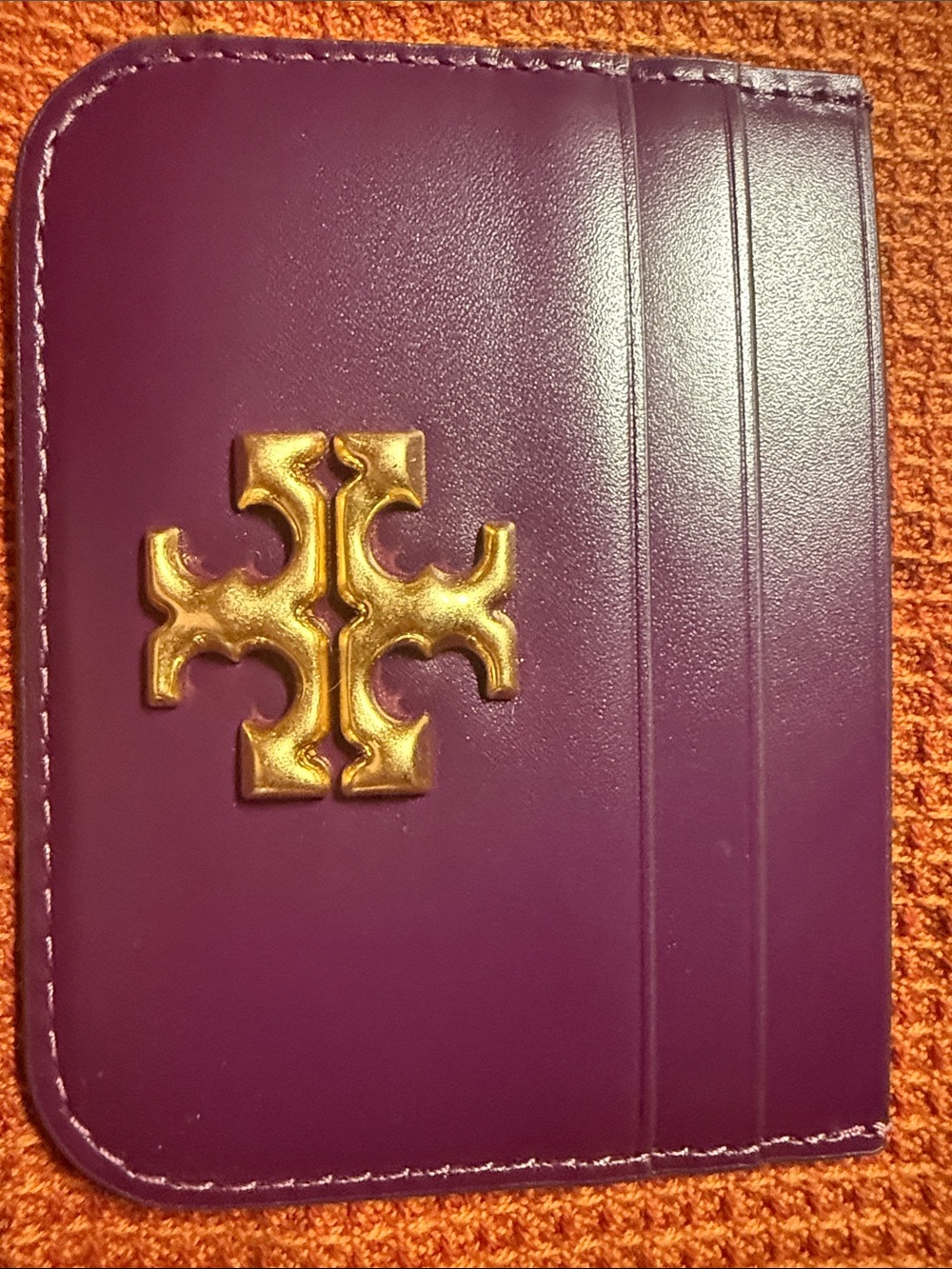 Tory Burch Plum Leather Card Holder with Gold Logo
